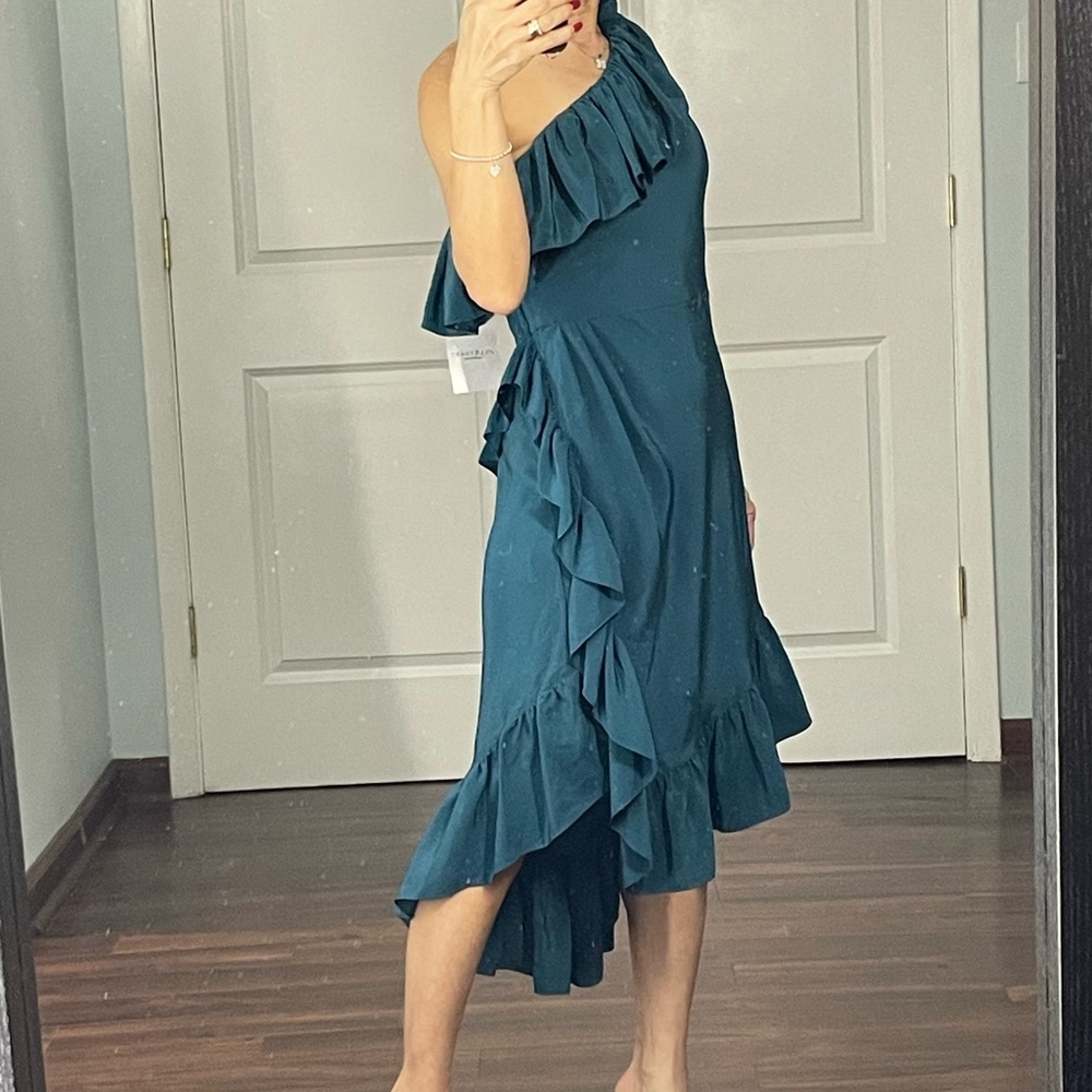 Jill Stuart Collection 100% Silk Ruffle One Shoulder Dress size 4 NWT - Picture 3 of 15